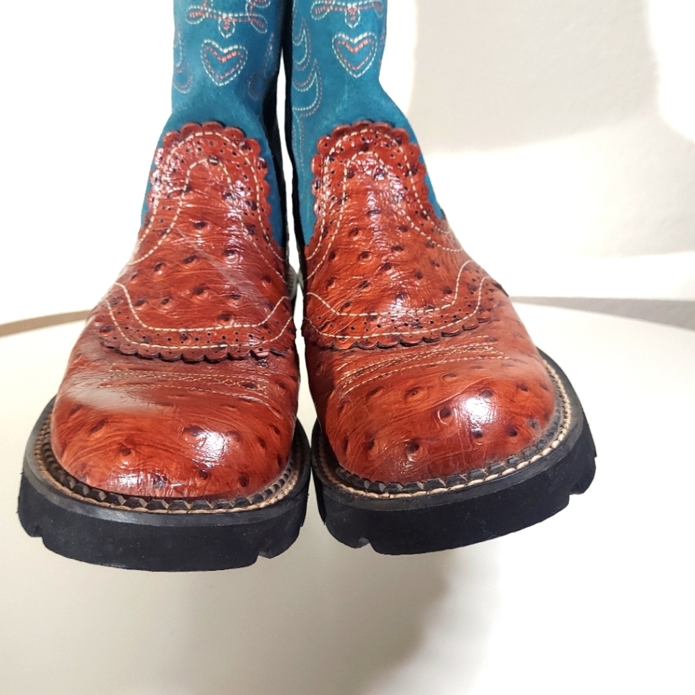 Ariat Brown & Teal Leather Boots Women's Size US 7 B - Picture 11 of 14
